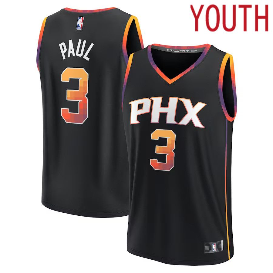 Youth Phoenix Suns #3 Chris Paul Fanatics Branded Black 2021-22 Fast Break Player NBA Jersey